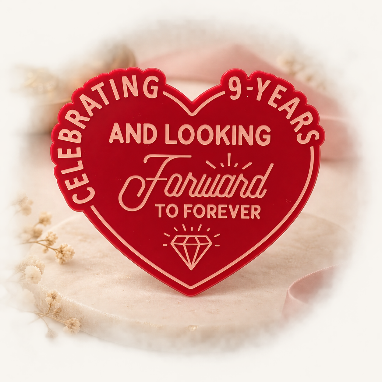Red engraved anniversary heart magnet